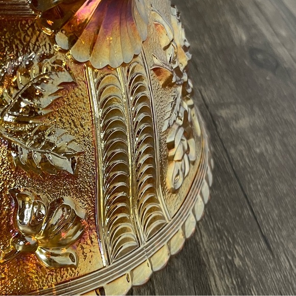 Vintage Fenton Marigold Carnival Imperial Open Rose Footed Bowl 10" dia. EUC - Picture 12 of 14